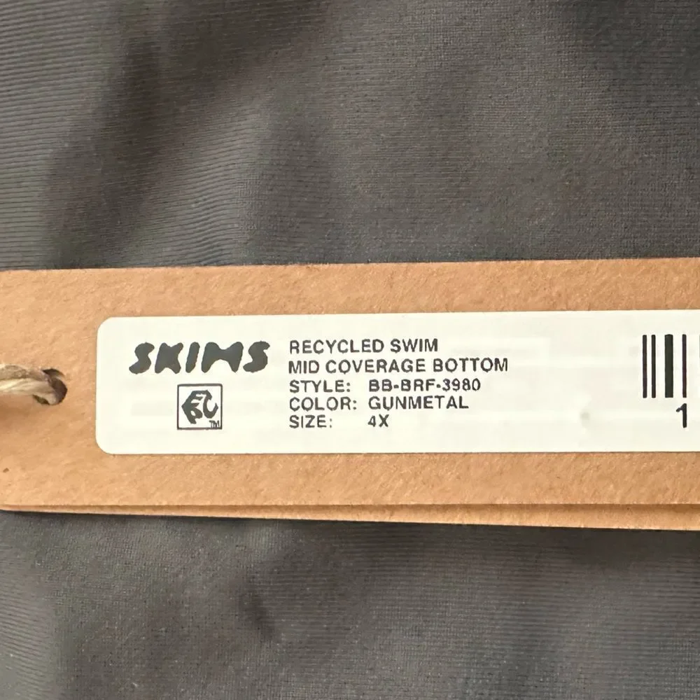 NWT SKIMS Recycled Swim Mid Coverage Bottom Swim Bikini Bottom In Gunmetal Gray